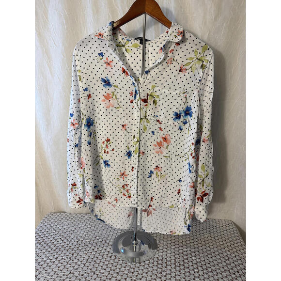 Velvet Heart Tops - Velvet Heart XL Women's White Floral Polka Dot Long Sleeve Blouse